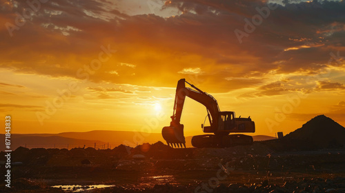 Wallpaper Mural An excavator's silhouette stands tall against the backdrop of a picturesque sunrise. Torontodigital.ca