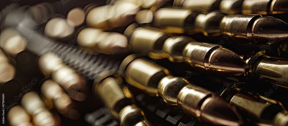 Close-up of a rifle magazine filled with ammunition against a plain background for copy space image. Close-up of a rifle magazine filled with ammunition against a plain background for copy space image.