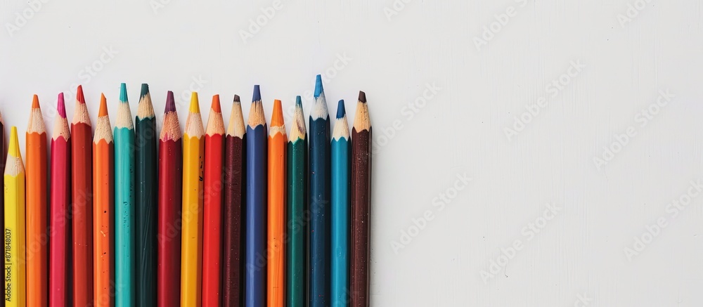 Back to school-themed colorful pencil crayons on a white background with copy space image. Back to school-themed colorful pencil crayons on a white background with copy space image.
