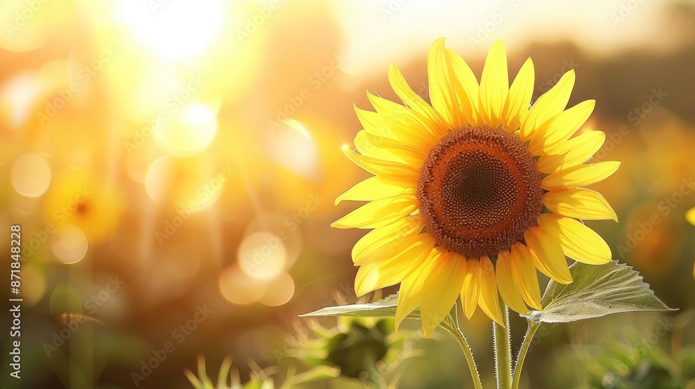 Obraz premium Sunflower blooming brightly with blurred background shallow depth of field