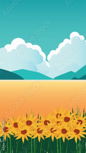 Design concept vacation and travel. Summer landscape, steppe and mountains