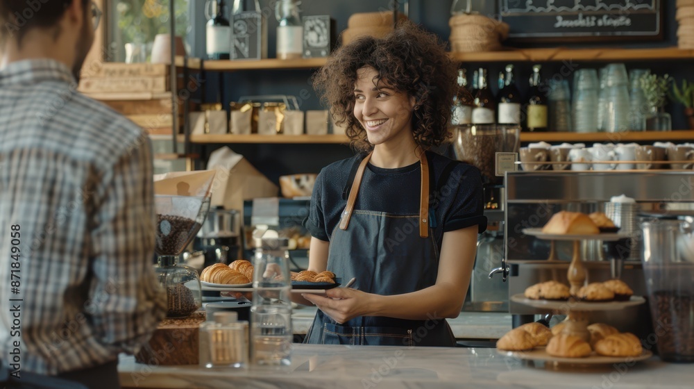 The barista serving customer The barista serving customer