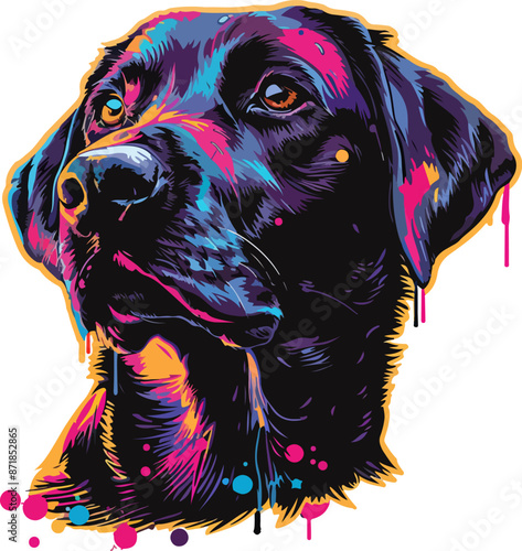 Colorful  labrador head illustration, vector, isolated on white background, neon paint drip style