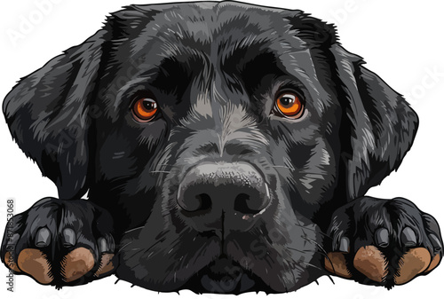 Cute black Labrador retriever head illustration, vector, isolated on white background