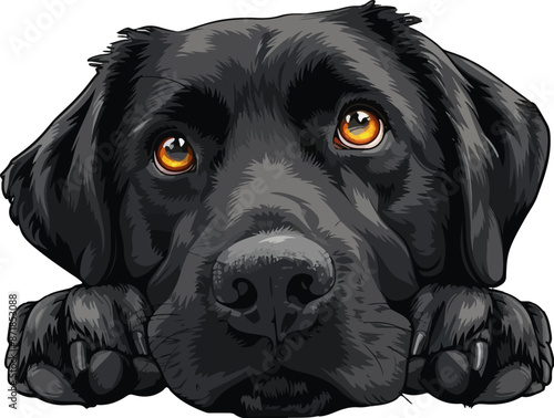 Cute black Labrador retriever head illustration, vector, isolated on white background