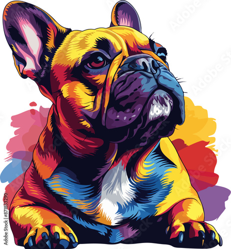 Colorful  french bulldog illustration, vector, isolated on white background