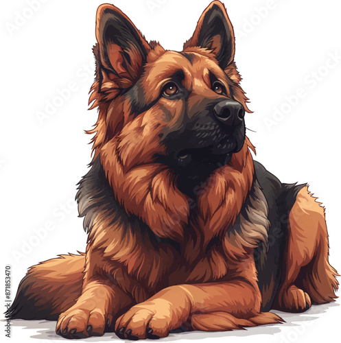 German Shepherd isolated on white background, cute dog in vectorial