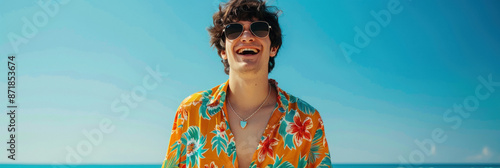 young handsome stand on beach