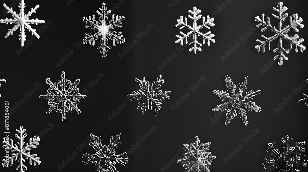 Icon set of winter snowflakes over black. Icon set of winter snowflakes over black.