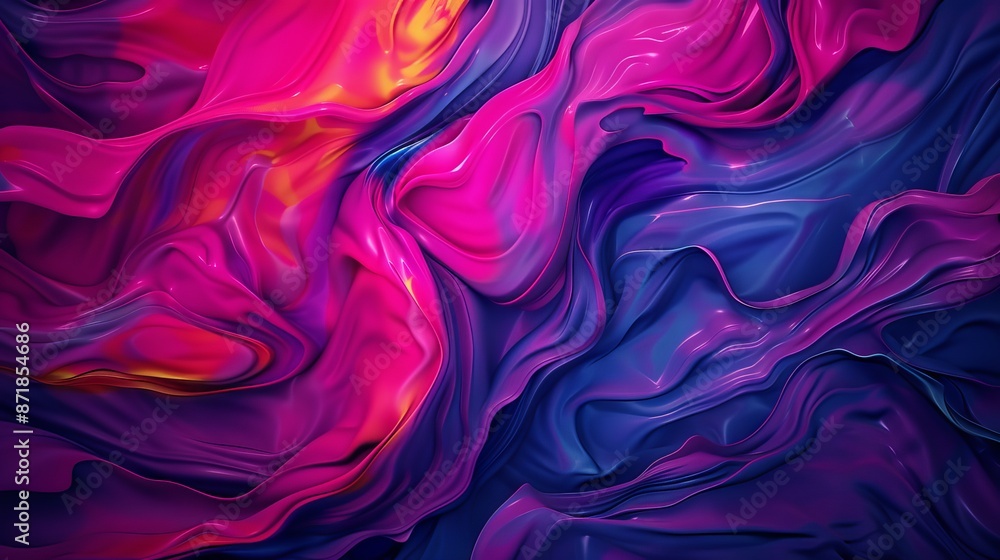 Obraz premium Vibrant abstract fluid art with swirling pink, purple, and blue colors creating a mesmerizing, colorful background pattern.