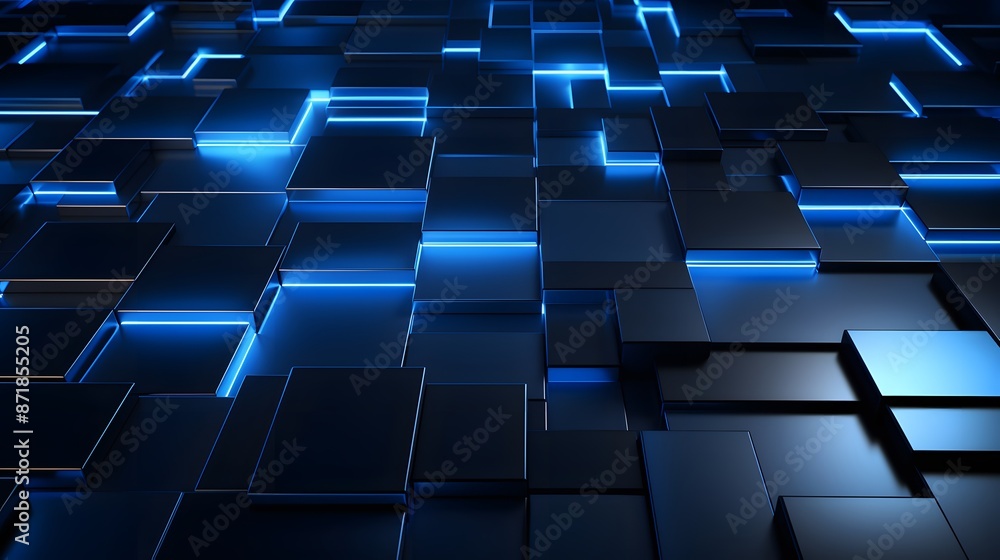 3d rendering of blue and black abstract geometric background. Scene for advertising, technology, showcase, banner, game, sport, cosmetic, business, metaverse. Sci-Fi Illustration. Product display 3d rendering of blue and black abstract geometric background. Scene for advertising, technology, showcase, banner, game, sport, cosmetic, business, metaverse. Sci-Fi Illustration. Product display