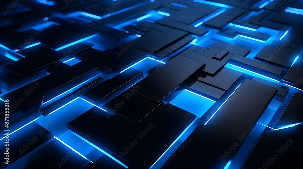 3d rendering of blue and black abstract geometric background. Scene for advertising, technology, showcase, banner, game, sport, cosmetic, business, metaverse. Sci-Fi Illustration. Product display 3d rendering of blue and black abstract geometric background. Scene for advertising, technology, showcase, banner, game, sport, cosmetic, business, metaverse. Sci-Fi Illustration. Product display