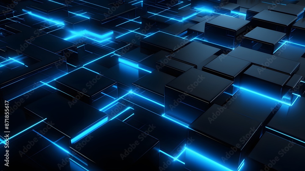 3d rendering of blue and black abstract geometric background. Scene for advertising, technology, showcase, banner, game, sport, cosmetic, business, metaverse. Sci-Fi Illustration. Product display 3d rendering of blue and black abstract geometric background. Scene for advertising, technology, showcase, banner, game, sport, cosmetic, business, metaverse. Sci-Fi Illustration. Product display