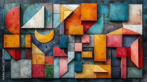 Geometric shapes arranged in tessellating patterns for mathematical precision in art. , Minimalism,