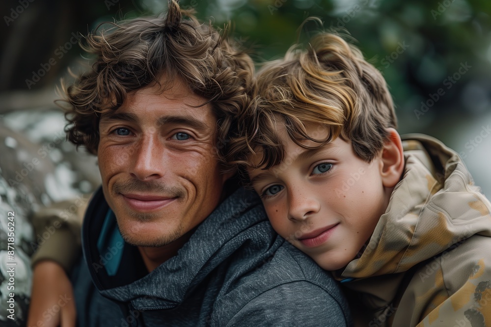 Father and Son Smiling Together Outdoors
Father and Son Smiling Together Outdoors