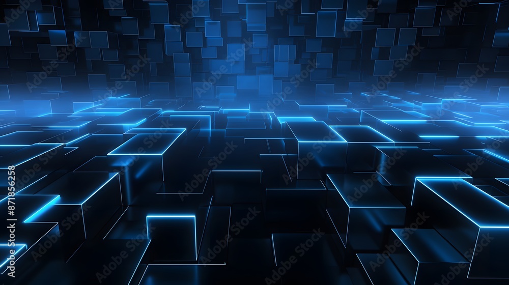 3d rendering of blue and black abstract geometric background. Scene for advertising, technology, showcase, banner, game, sport, cosmetic, business, metaverse. Sci-Fi Illustration. Product display 3d rendering of blue and black abstract geometric background. Scene for advertising, technology, showcase, banner, game, sport, cosmetic, business, metaverse. Sci-Fi Illustration. Product display
