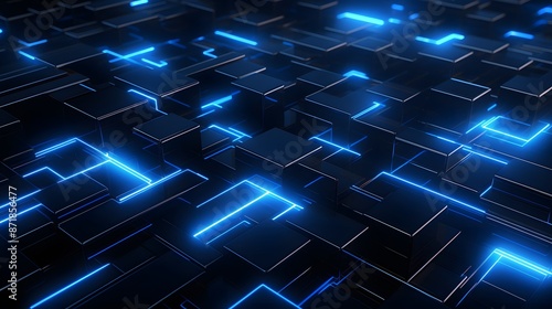 3d rendering of blue and black abstract geometric background. Scene for advertising, technology, showcase, banner, game, sport, cosmetic, business, metaverse. Sci-Fi Illustration. Product display