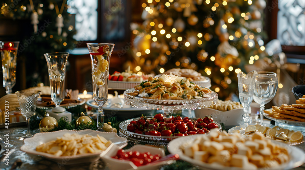 Fototapeta premium A table full with food for special event ,generative ai