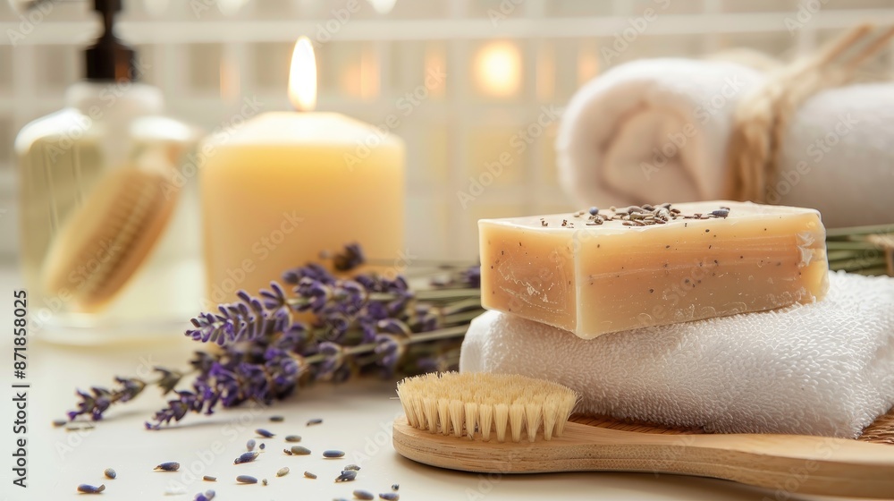 Bath and spa accessories organic soap lavender candle brush Bath and spa accessories organic soap lavender candle brush