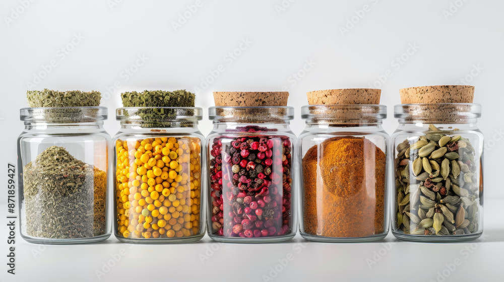 healthy eating habits but also showcases the aesthetic appeal of natural ingredients stored in glass jars, suitable for food-related content, nutritional education, or culinary promotions. healthy eating habits but also showcases the aesthetic appeal of natural ingredients stored in glass jars, suitable for food-related content, nutritional education, or culinary promotions.