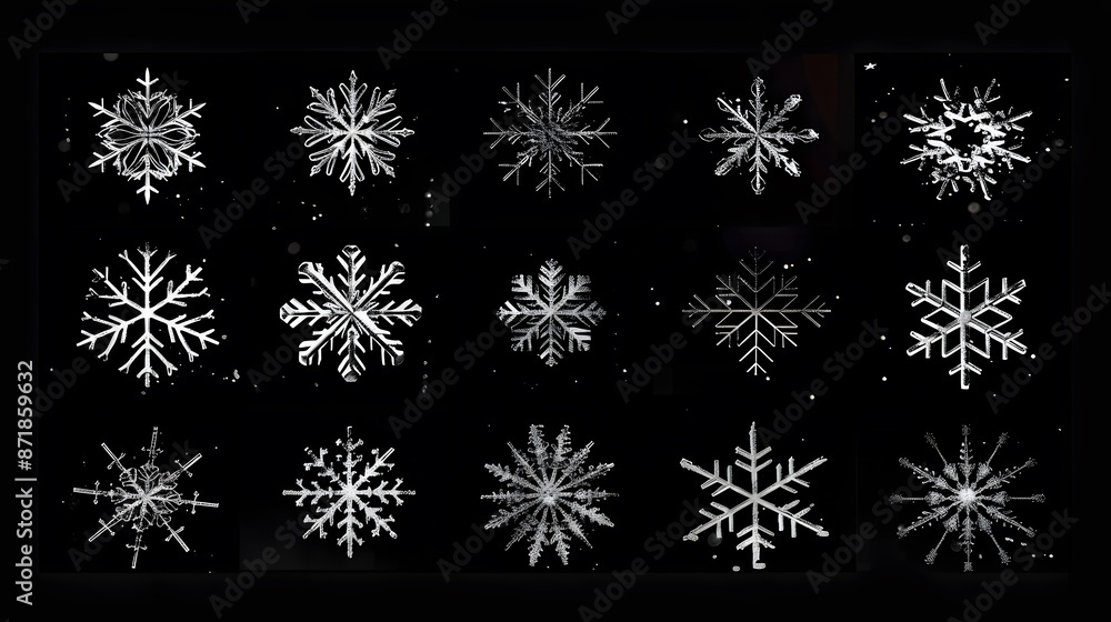 Icon set of winter snowflakes over black. Icon set of winter snowflakes over black.