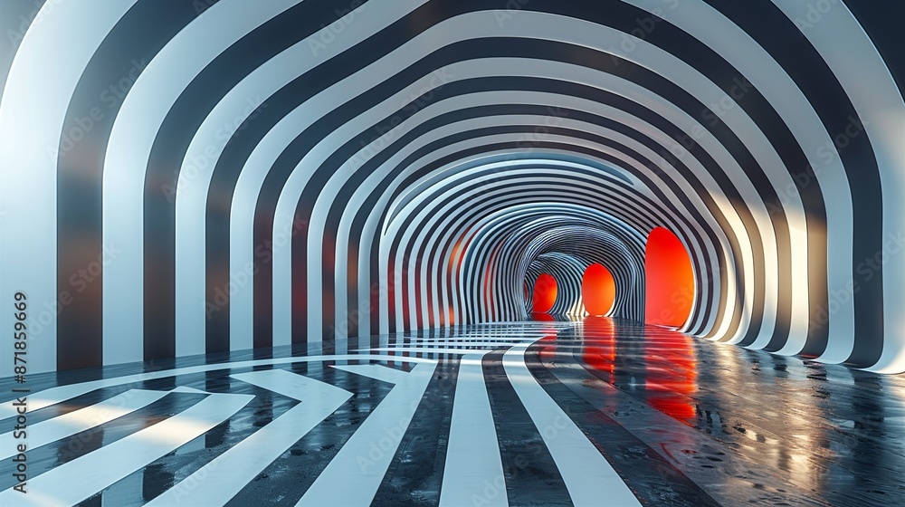 Naklejka premium Geometric lines creating perspective and depth, enhancing spatial awareness in art. , Minimalism,