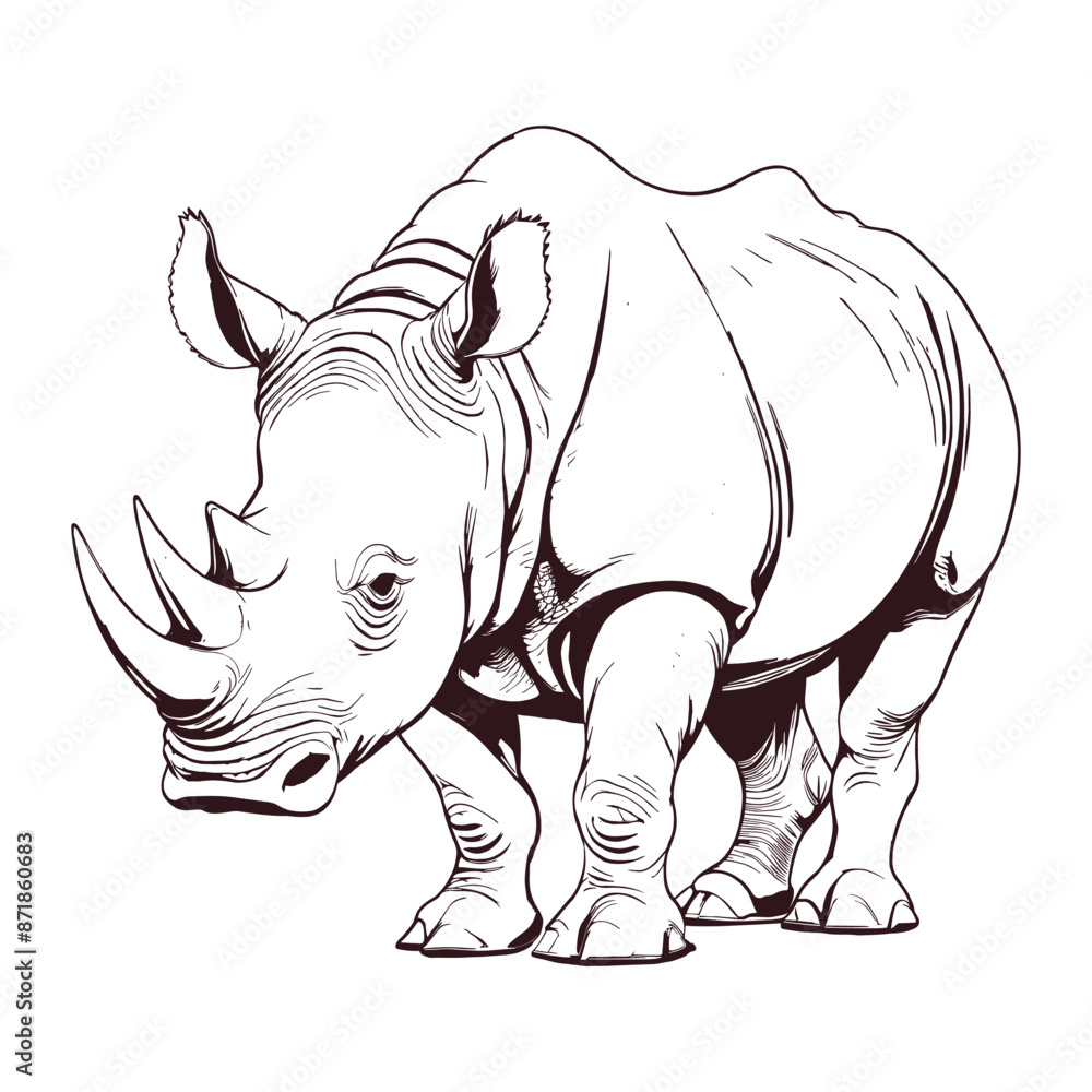Fototapeta premium Rhino Line Drawing Illustration