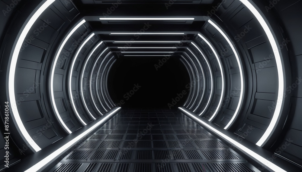 Fototapeta premium Futuristic Technology Abstract Background: Hi-Tech Display, Spaceship, Virtual Reality, Sci-Fi Tunnel