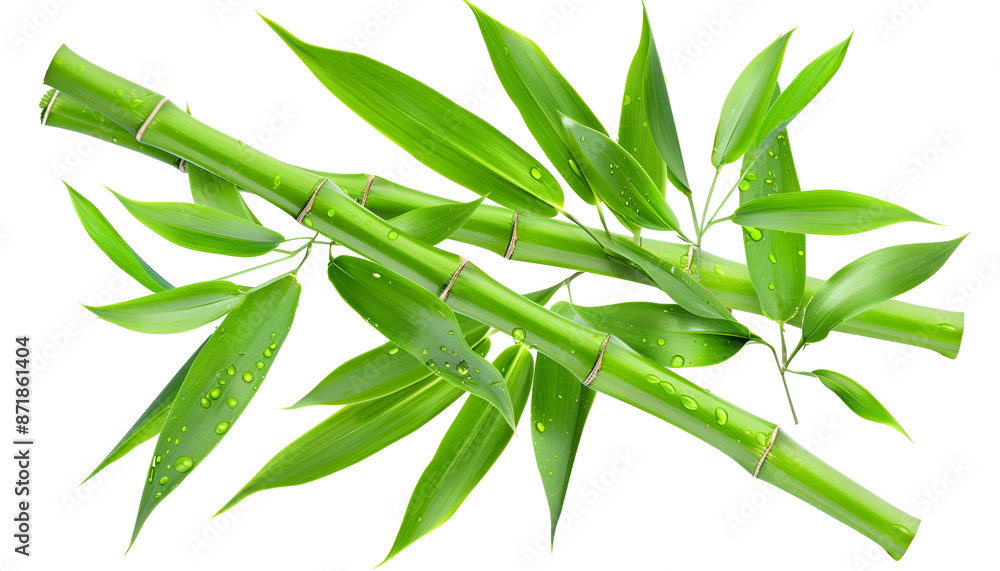Fototapeta premium Green bamboo with leaves isolated on white background with clipping path and full depth of field