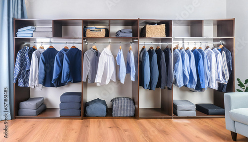 Wallpaper Mural interior modern dressing room organized wardrobe featuring neatly hung clothes including shirts blazers dresses Torontodigital.ca