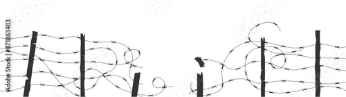 Prison Wall Restricted Area Broken Barbed Wire Fence. Seclusion places and war concept vector art