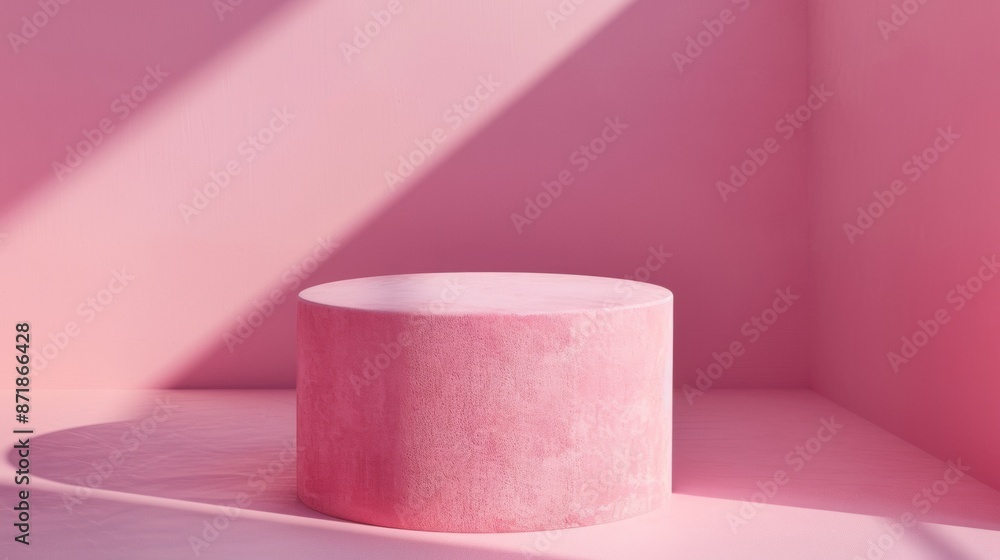 Empty pink velvet podium in minimalist pink setting Empty pink velvet podium in minimalist pink setting
