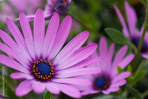 Selective focus shot of beautiful pink African daisies on blurred background