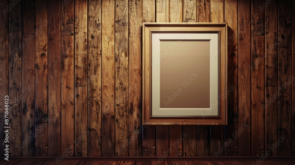 Wooden wall with empty picture frame Wooden wall with empty picture frame