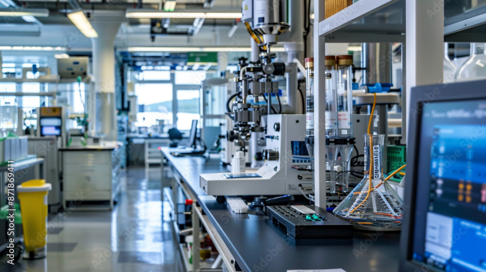 Fototapeta premium Showcase a modern chemical engineering research lab with reaction testing equipment 