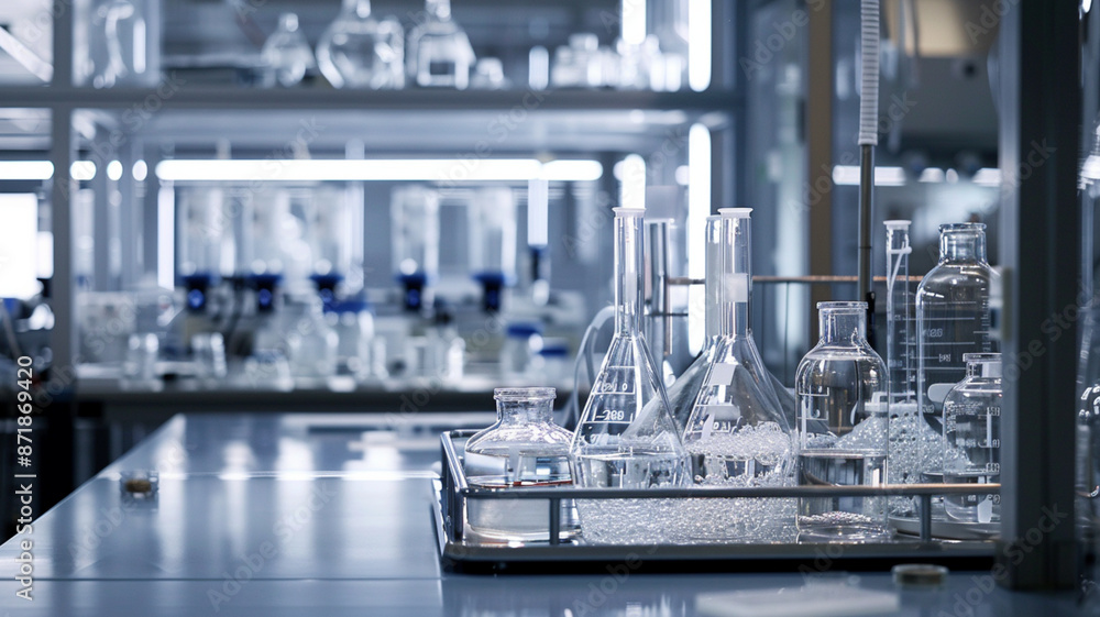 Showcase a modern chemical engineering research lab with reaction testing equipment Showcase a modern chemical engineering research lab with reaction testing equipment