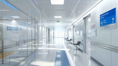 Showcase a modern hospital corridor with clear signage and bright lighting  © Imtisal
