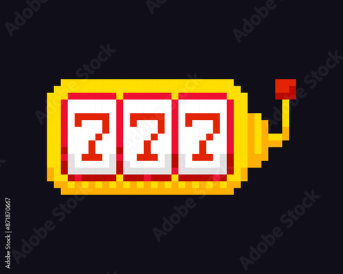 Slot machine 8-bit icon, Slot pixel item for game interface, Slot game element resource.
