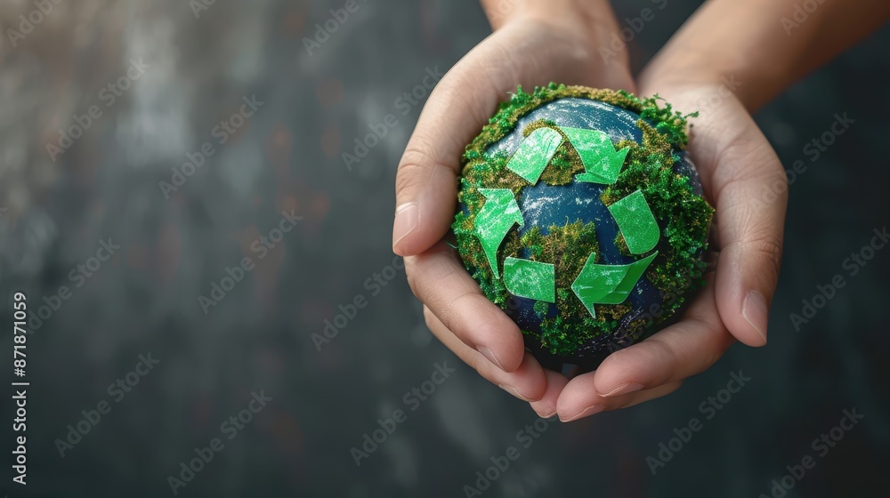 A person is holding a globe with a green sticker on it that says A person is holding a globe with a green sticker on it that says