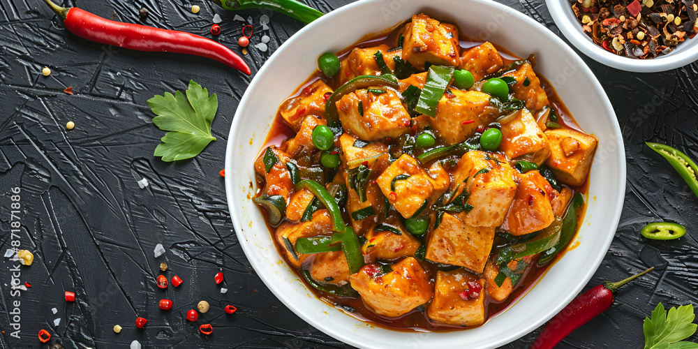 Closeup of fiery wok with sizzling tofu cubes food preparation culinary arts Closeup of fiery wok with sizzling tofu cubes food preparation culinary arts