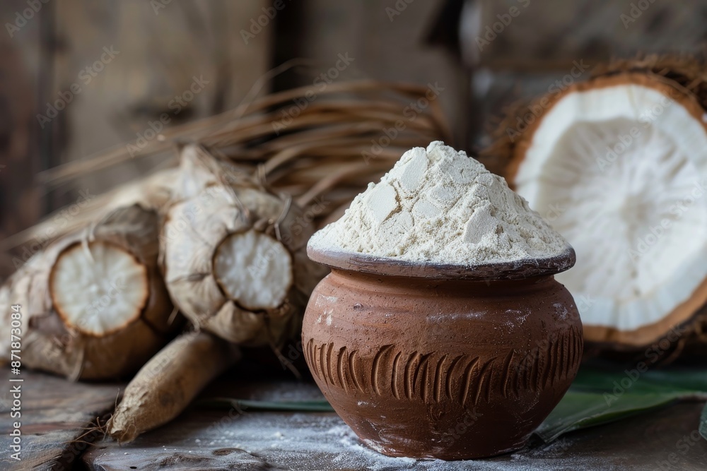 Brazilian cassava flour called polvilho made from clay pot Brazilian cassava flour called polvilho made from clay pot