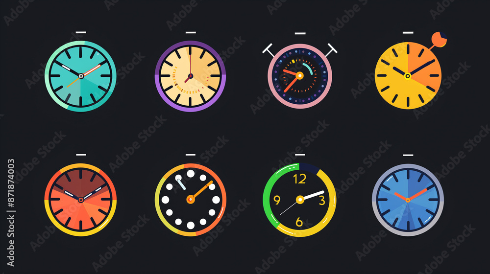 Clock Icon Set, Vector Illustration of Time and Clock Symbols, Analog Clock Icons, Horizontal Set with Circle Arrow Symbol, Time Symbol Collection, Vector Icons Illustrating Analog Clocks Clock Icon Set, Vector Illustration of Time and Clock Symbols, Analog Clock Icons, Horizontal Set with Circle Arrow Symbol, Time Symbol Collection, Vector Icons Illustrating Analog Clocks