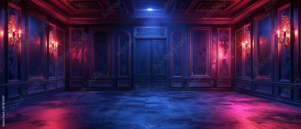 Obraz premium Empty elegant dark room at night with copy space