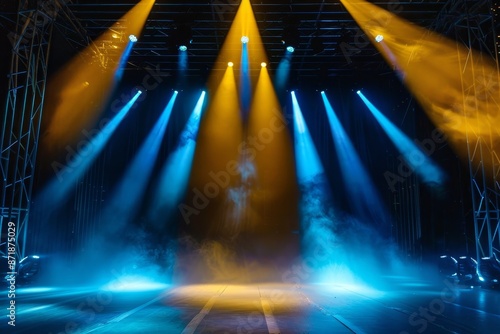 Colorful lighting effects on stage with smoke for Concert and Fashion Show photo