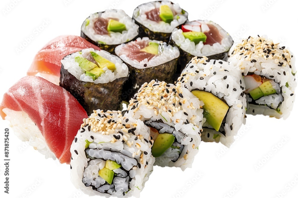 California roll with avocado and tuna nigiri clear background California roll with avocado and tuna nigiri clear background