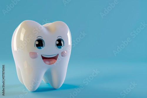 Smiling Cartoon Tooth on a Blue Background