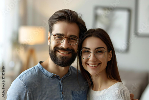 Newlywed Couple Poses Happily Outside Their New Suburban Home - Homeownership Real Estate Lifestyle Concept