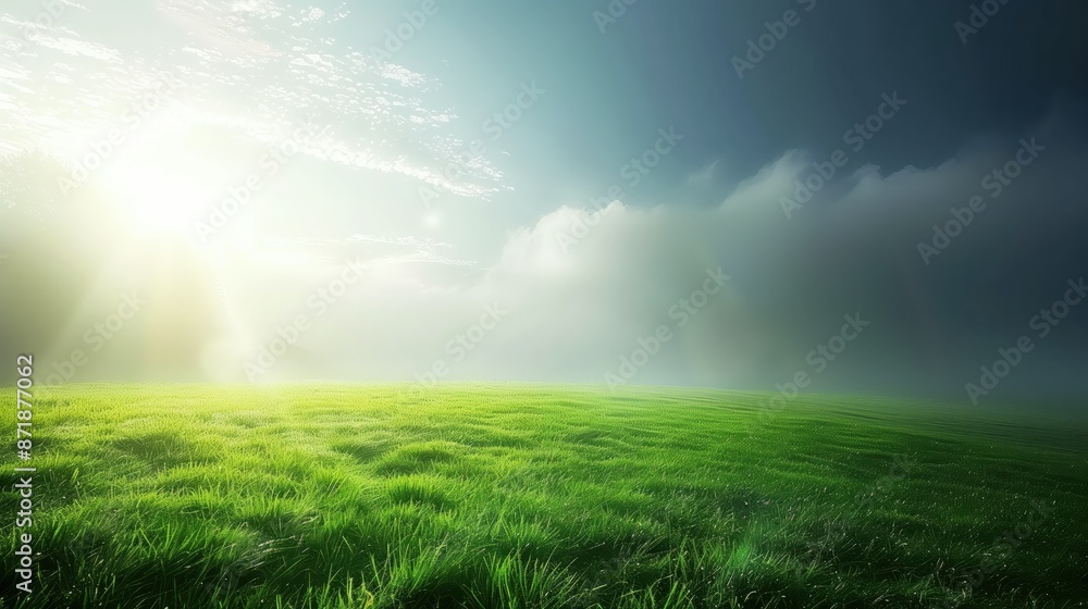 Serene sunrise over a lush green field with a dramatic cloudy sky, perfect for nature and landscape themes. Serene sunrise over a lush green field with a dramatic cloudy sky, perfect for nature and landscape themes.
