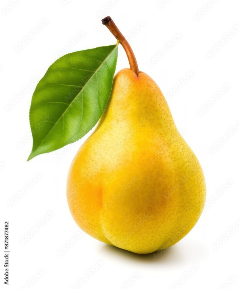 Fresh Yellow Pear with Leaf Isolated on White Fresh Yellow Pear with Leaf Isolated on White