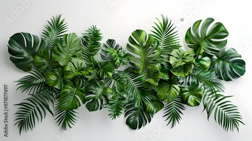 Lush Tropical Foliage Wall Arrangement with Verdant Green Leaves on White Background